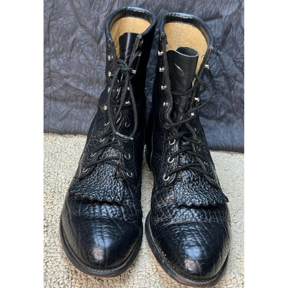 Vintage Justin Lace Up Bullhide Boots Leather is in Great Shape Made in USA!!!